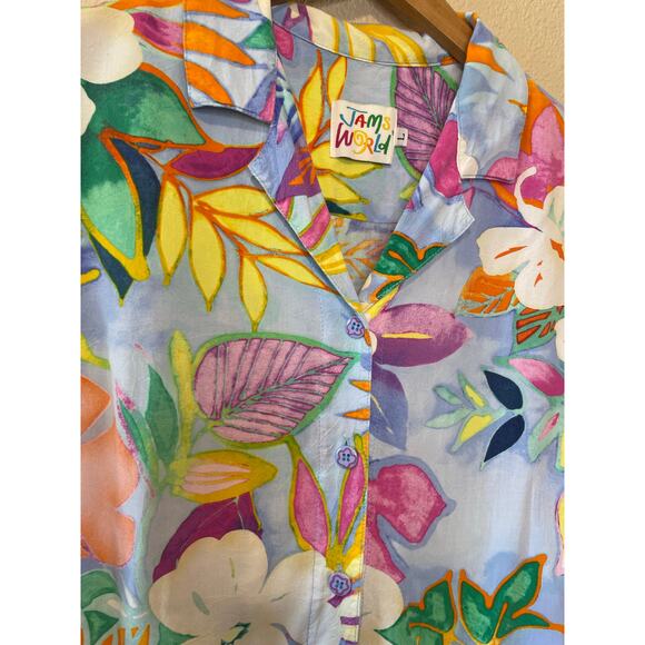 Jams World Colorful Tropical Watercolor Floral Casual Button Up Blouse Large - Picture 4 of 10